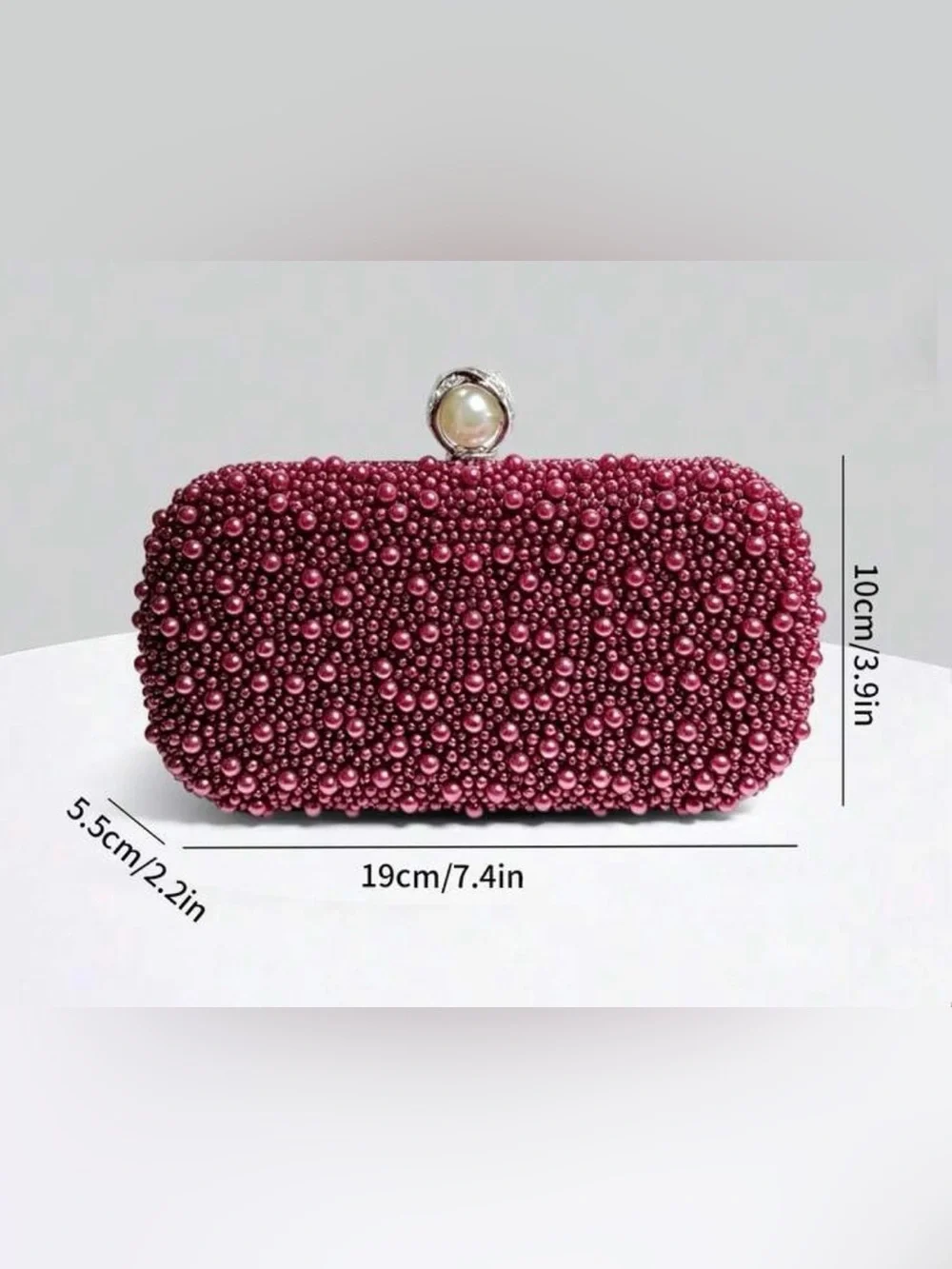 Pearl & Crystal Embellished Clutch Burgundy